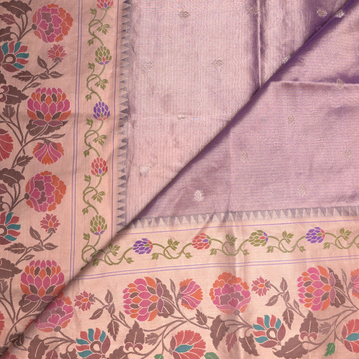 Violet Brocade Tissue Fabric with Threadwork Embroidery