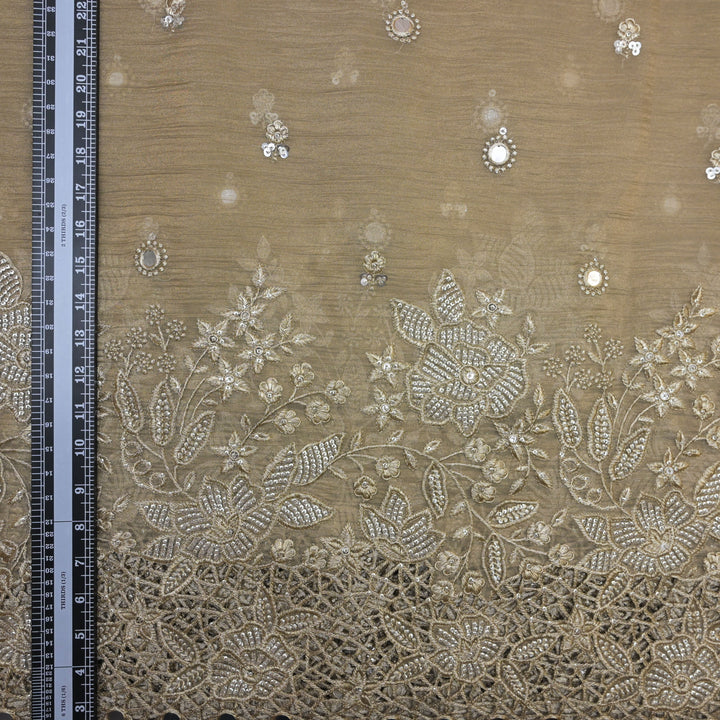 Beige Crush Tissue with Zari, Sequins & Mirrorwork Embroidery