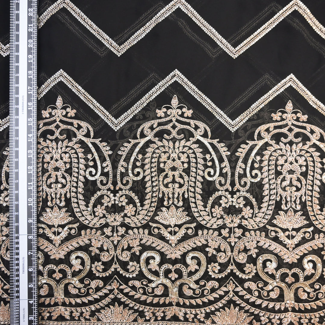 Black Georgette Fabric with Gota Patti & Sequins Embroidery