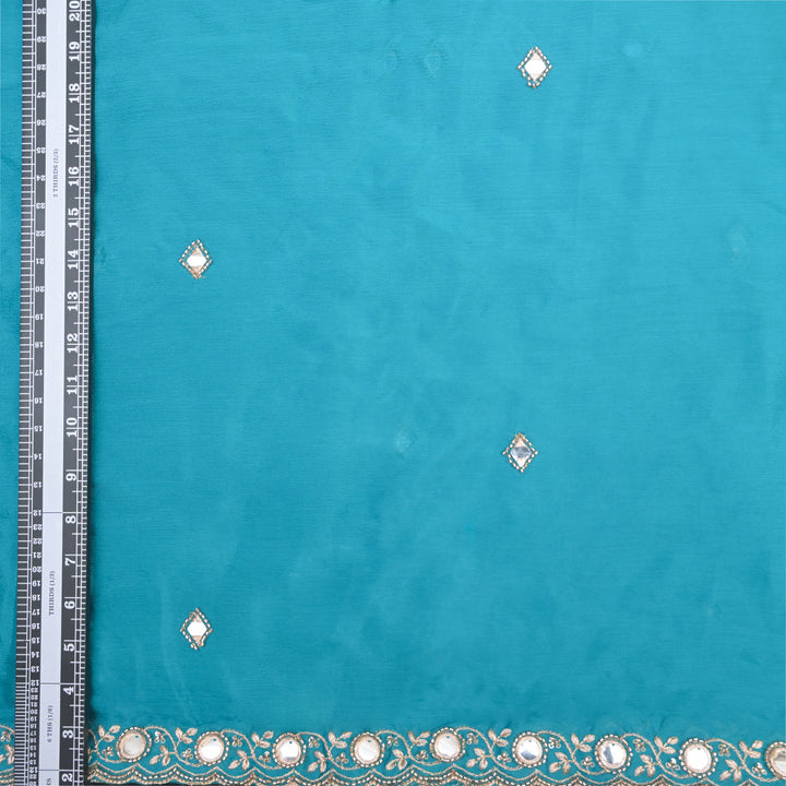 Blue Chinon-Chiffon Fabric with Mirrorwork Embroidery