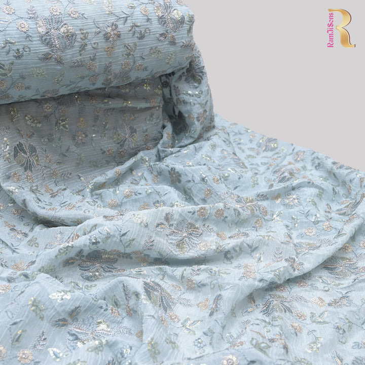 mint blue Crush Tissue Embroidery Fabric.| 852-591M