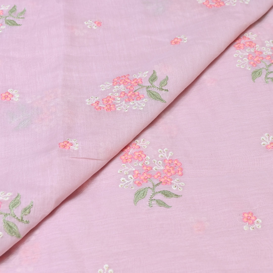 BLUSH PINK COLOR MUL CHANDERI THREAD EMBROIDERY FABRIC - GP4822- 01