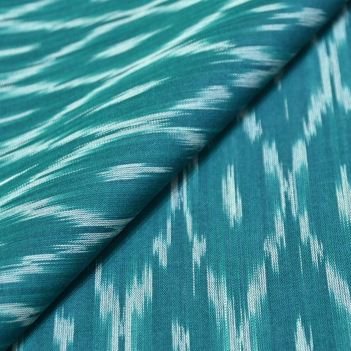 Greenish Blue Pure Ikkat Print Fabric-VH0065-10