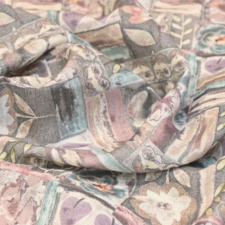 Multicolor Cotton Linen Digital Print Fabric- Soft Breathable Designer Fabric-RT0132-2