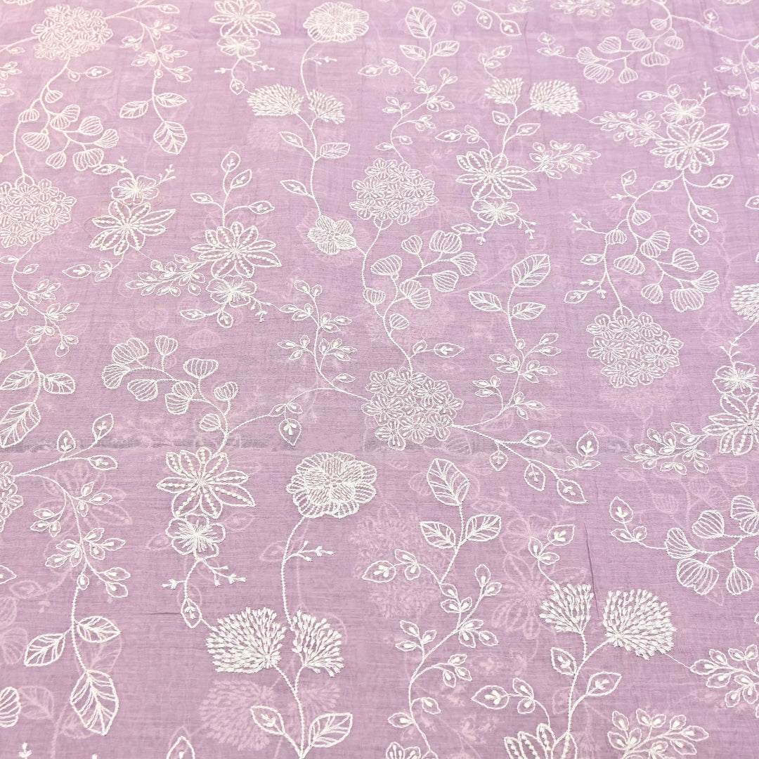 Light Purple Color Mul Chanderi Thread Embroidery Fabric – Soft Lightweight Designer Fabric- F73560-1