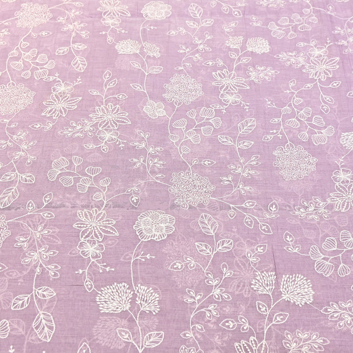 Light Purple Color Mul Chanderi Thread Embroidery Fabric – Soft Lightweight Designer Fabric- F73560-1