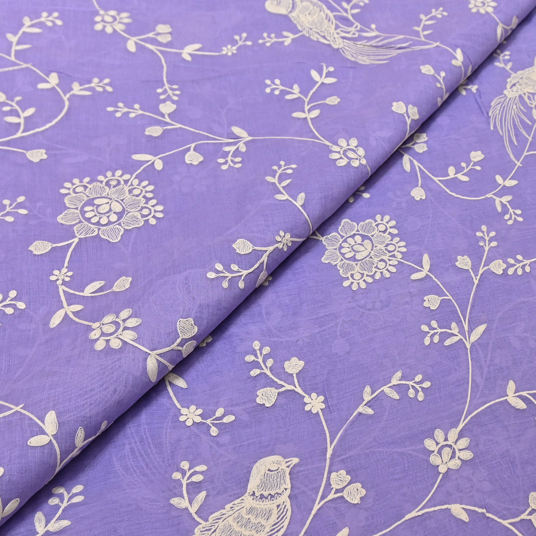 LAVENDER PURPLE COLOR MUL CHANDERI THREAD EMBROIDERY FABRIC GP4120-6