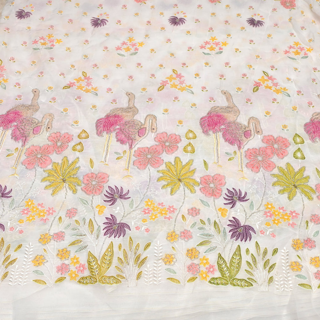 Multi thread and pearl sequin embroidery fabric on viscose organza