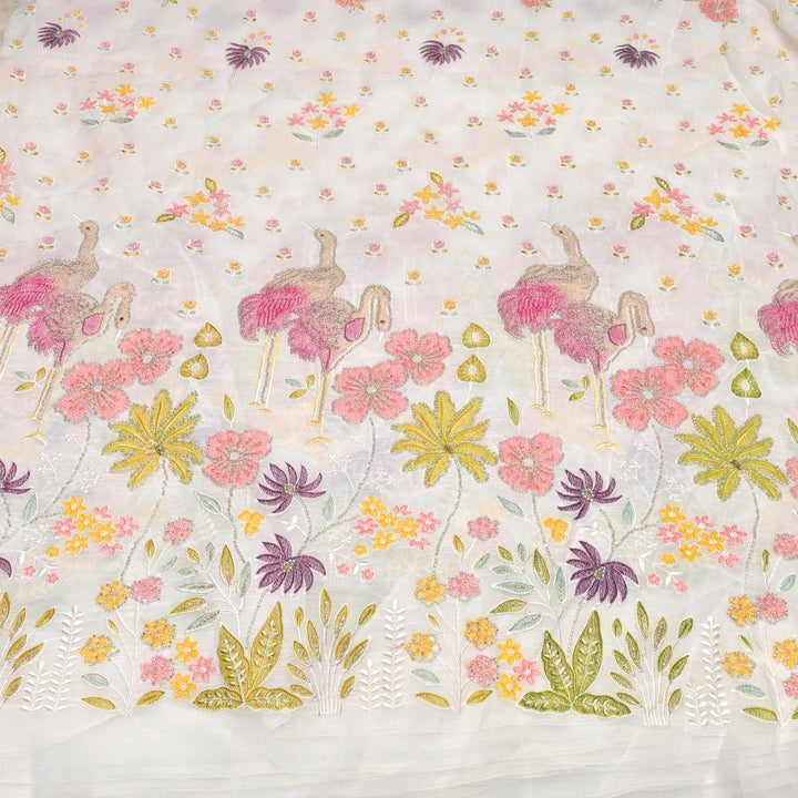 Multi thread and pearl sequin embroidery fabric on viscose organza