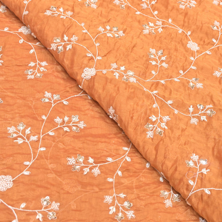 Premium Cotton Chanderi Moti Sequins Embroidery Fabric
