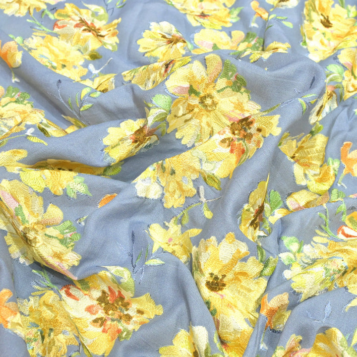 Moss Cotton Position Print With Thread Embroidery Fabrics