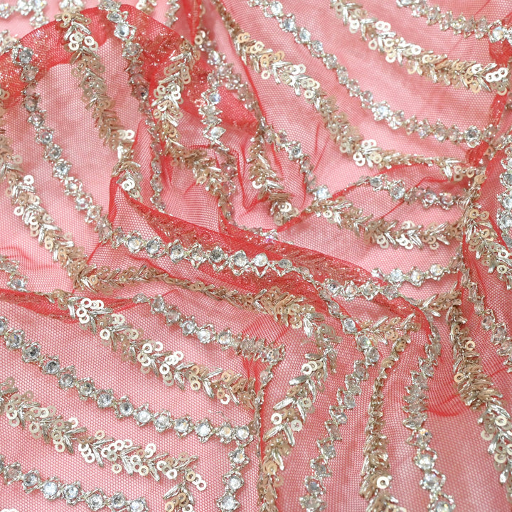 Stone Zari and Sequins Embroidered Fabric on Imported Net