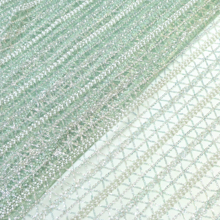 Imported Net Cutdana Pearls With Sequins Handwork Embroidery Fabrics