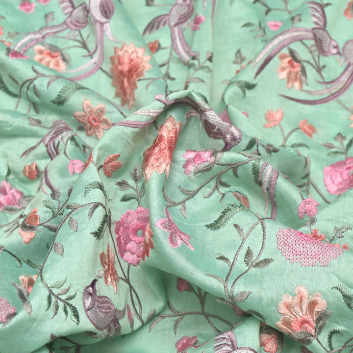Silk Chanderi Multi Thread Embroidery Fabrics