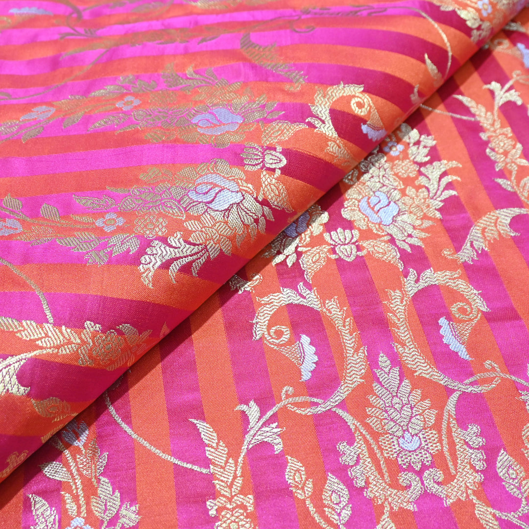 Pink Bouganvillia Mina Zari Brocade Fabric