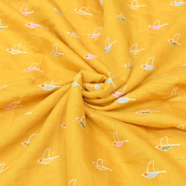 Vibrant mustard yellow base Mul Chanderi Sequins Embroidery.