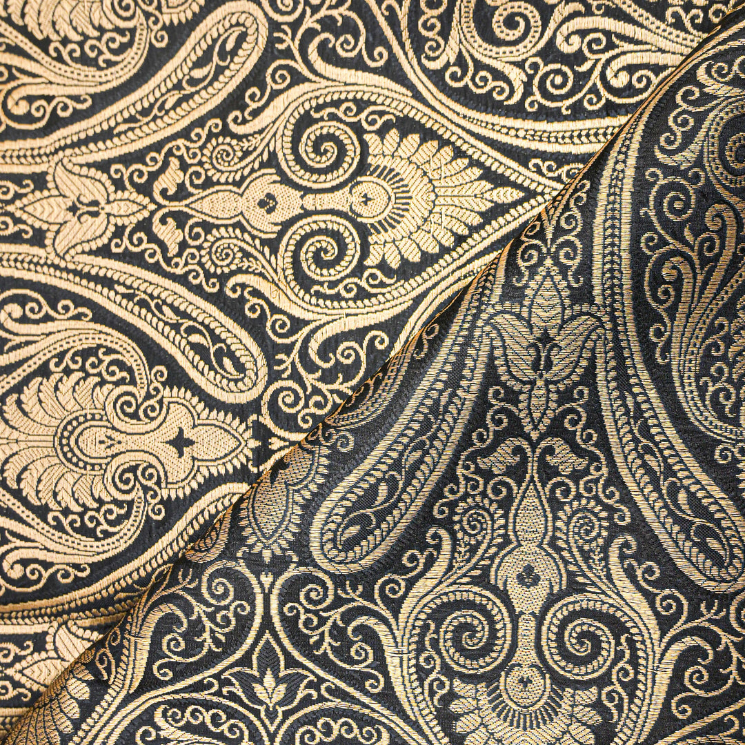 Black & Gold Paisley Designer Brocade Fabric | 100-23-120