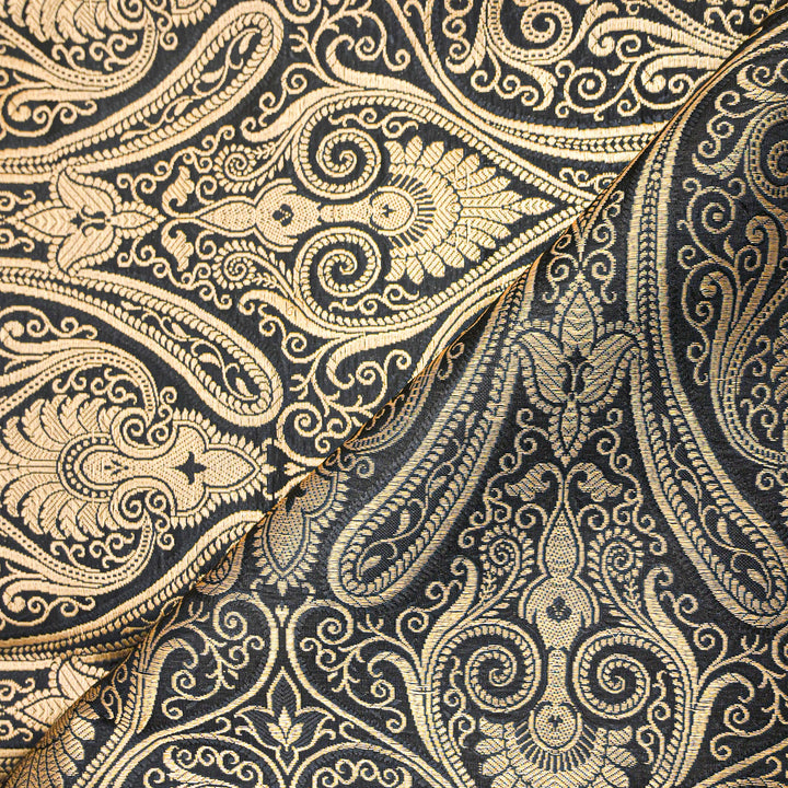 Black & Gold Paisley Designer Brocade Fabric | 100-23-120