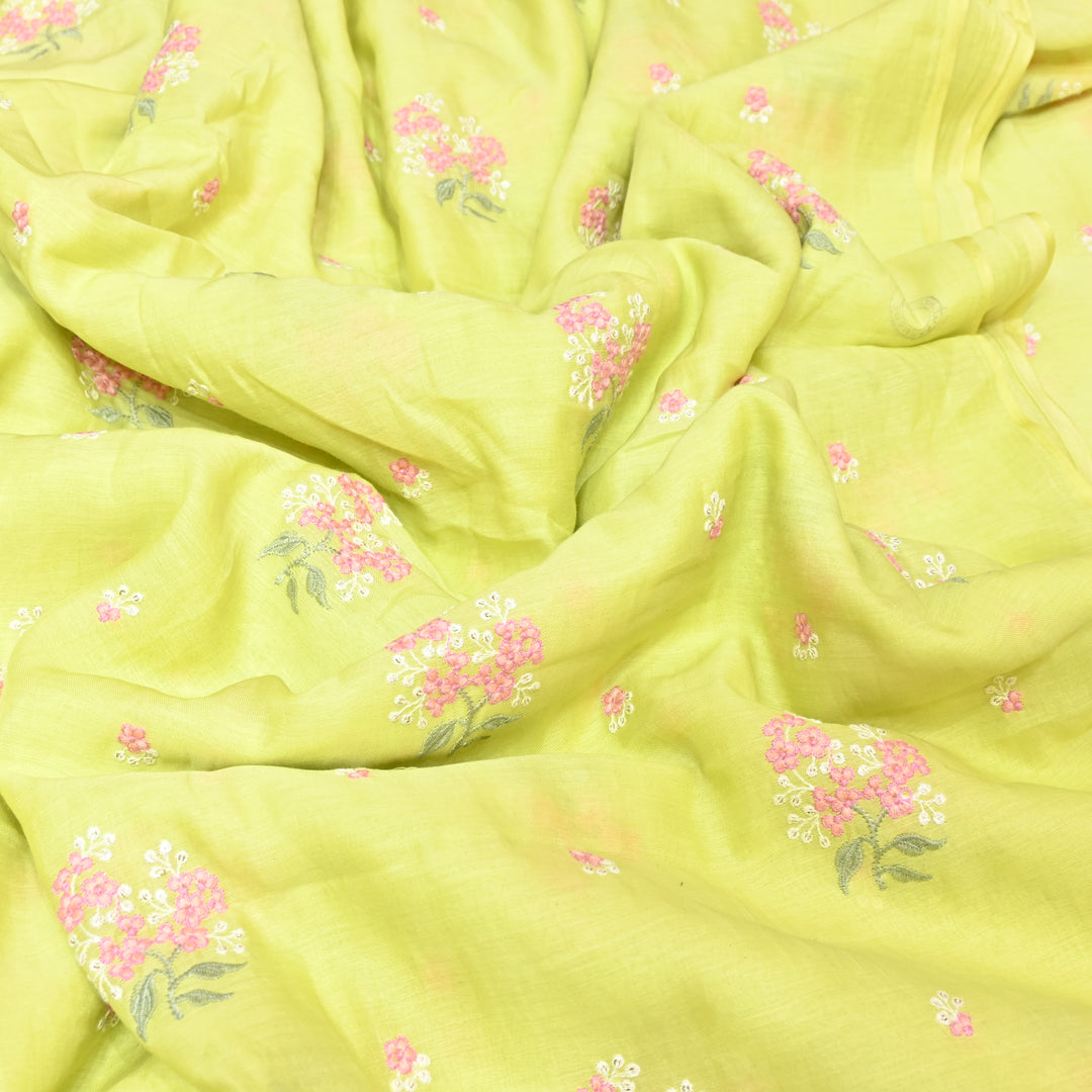 LEMON YELLOW COLOR MUL CHANDERI THREAD EMBROIDERY FABRIC - GP4822- 05