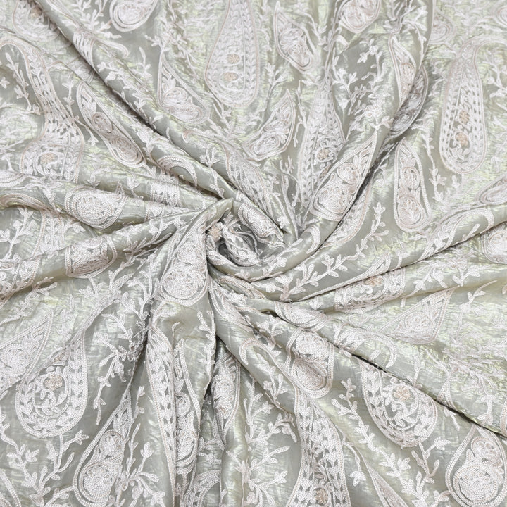 Fendi Organza Thread Embroidery Fabric – Elegant Designer Party Wear Fabric - F81399 - 03