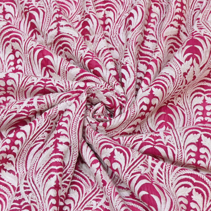 Magenta Chanderi Fabric with allover Thread Embroidery