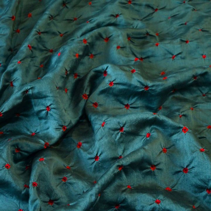 Deep Teal Green Pure Silk Chanderi Bandhni Fabric | CN-79-1085