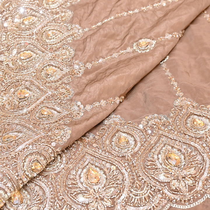Mocha Brown Fabric with Zari, Cutdana & Sequins Embroidery