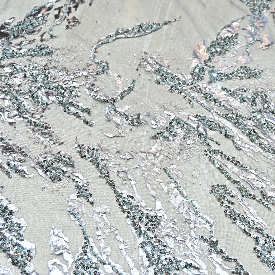 IMPORTED NET FOIL FABRIC WITH SEQUINS EMBELLISHMENT- PT1001- 01