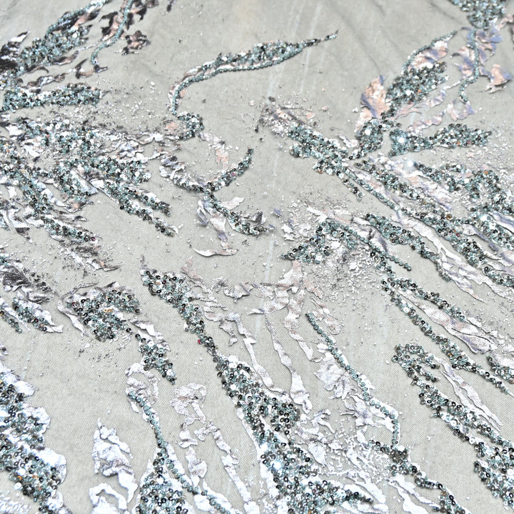 IMPORTED NET FOIL FABRIC WITH SEQUINS EMBELLISHMENT- PT1001- 01