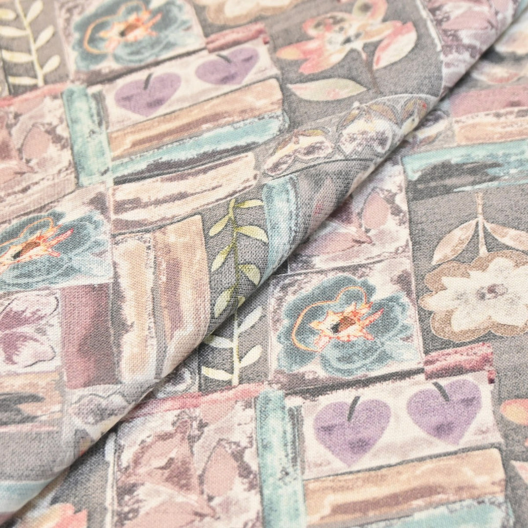 Multicolor Cotton Linen Digital Print Fabric- Soft Breathable Designer Fabric-RT0132-2