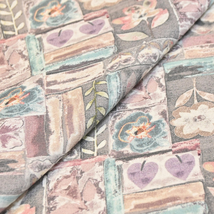 Multicolor Cotton Linen Digital Print Fabric- Soft Breathable Designer Fabric-RT0132-2