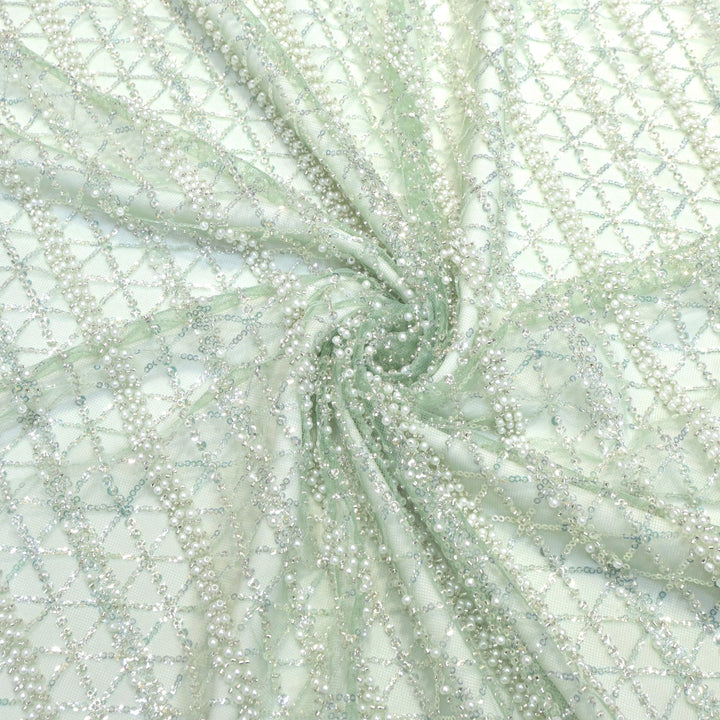 Imported Net Cutdana Pearls With Sequins Handwork Embroidery Fabrics