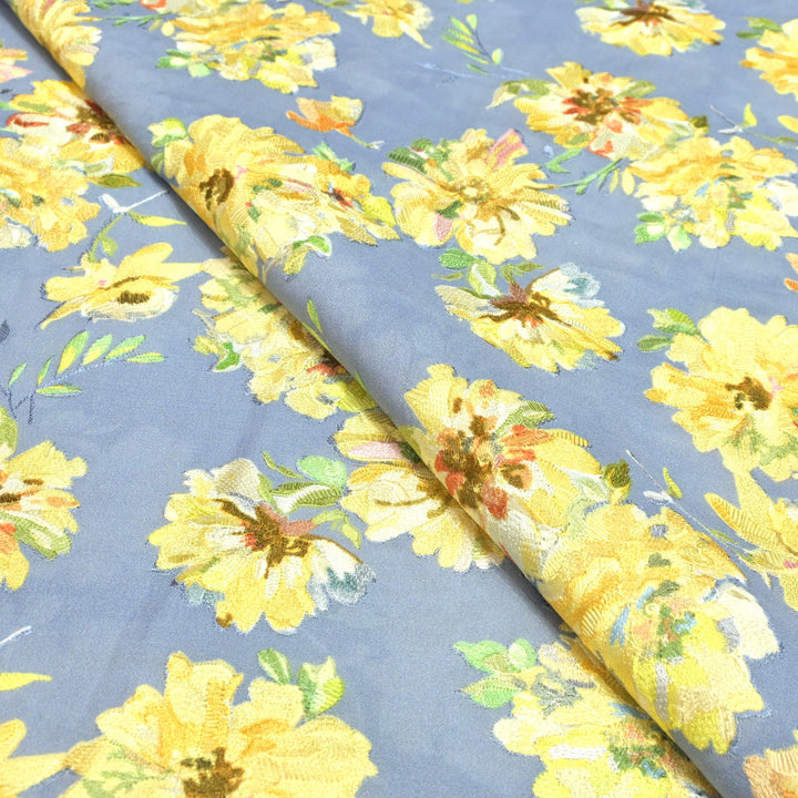 Moss Cotton Position Print With Thread Embroidery Fabrics