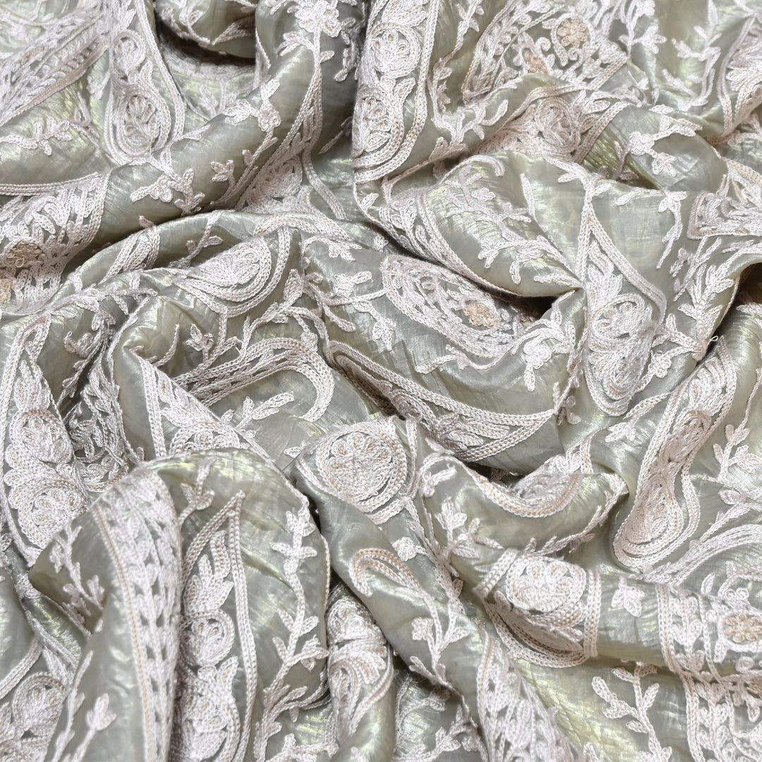 Fendi Organza Thread Embroidery Fabric – Elegant Designer Party Wear Fabric - F81399 - 03