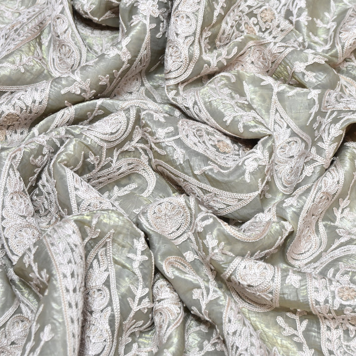 Fendi Organza Thread Embroidery Fabric – Elegant Designer Party Wear Fabric - F81399 - 03