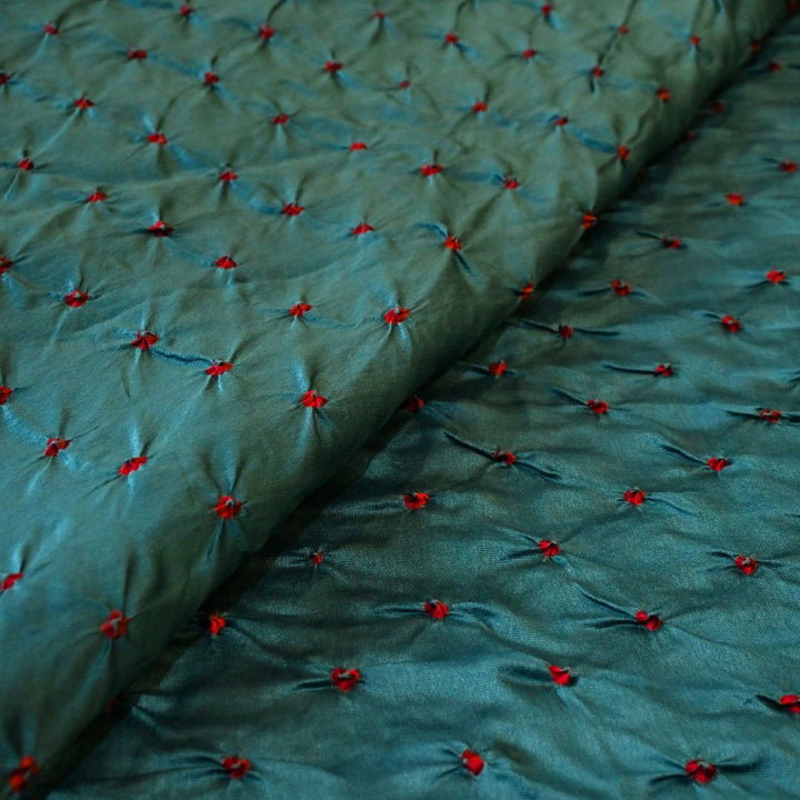 Deep Teal Green Pure Silk Chanderi Bandhni Fabric | CN-79-1085