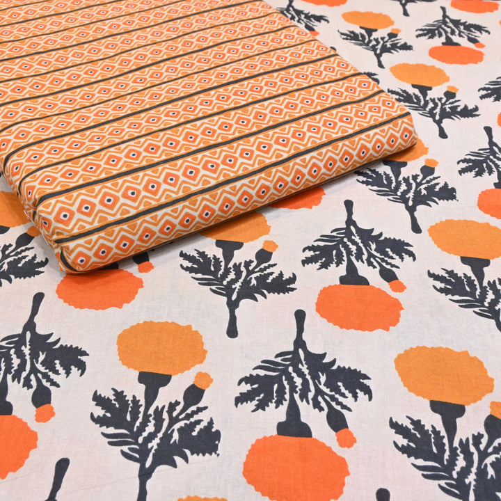 Rust Orange Cotton Linen Print