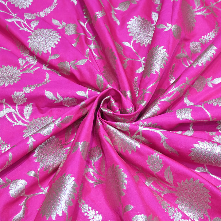 Magenta Tanchui Silk Brocade Fabric.