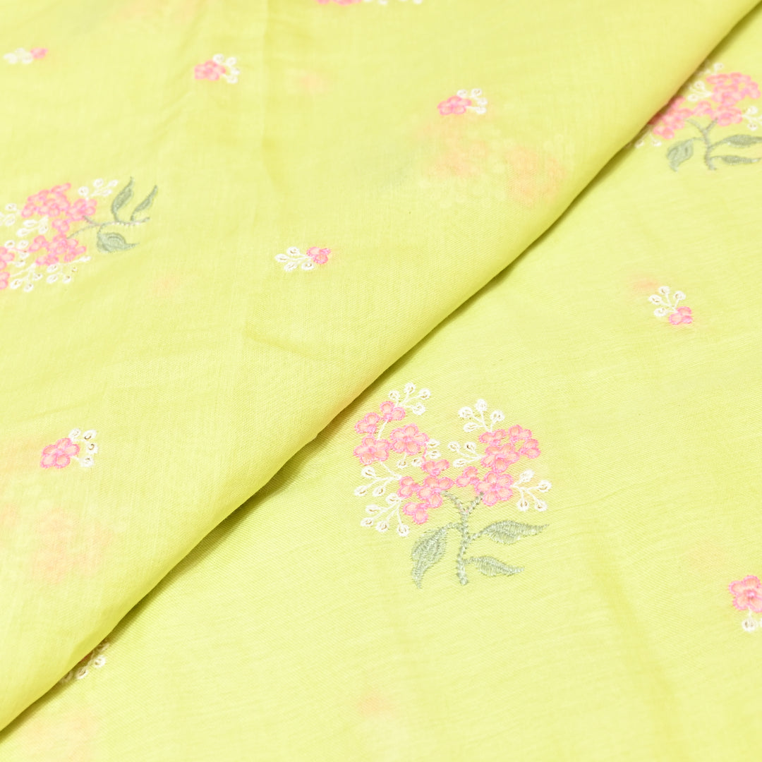 LEMON YELLOW COLOR MUL CHANDERI THREAD EMBROIDERY FABRIC - GP4822- 05
