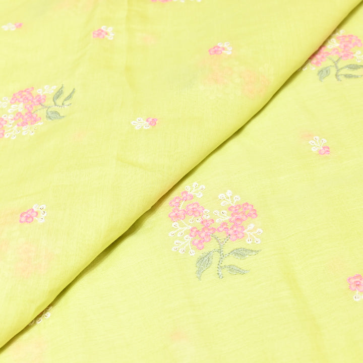 LEMON YELLOW COLOR MUL CHANDERI THREAD EMBROIDERY FABRIC - GP4822- 05
