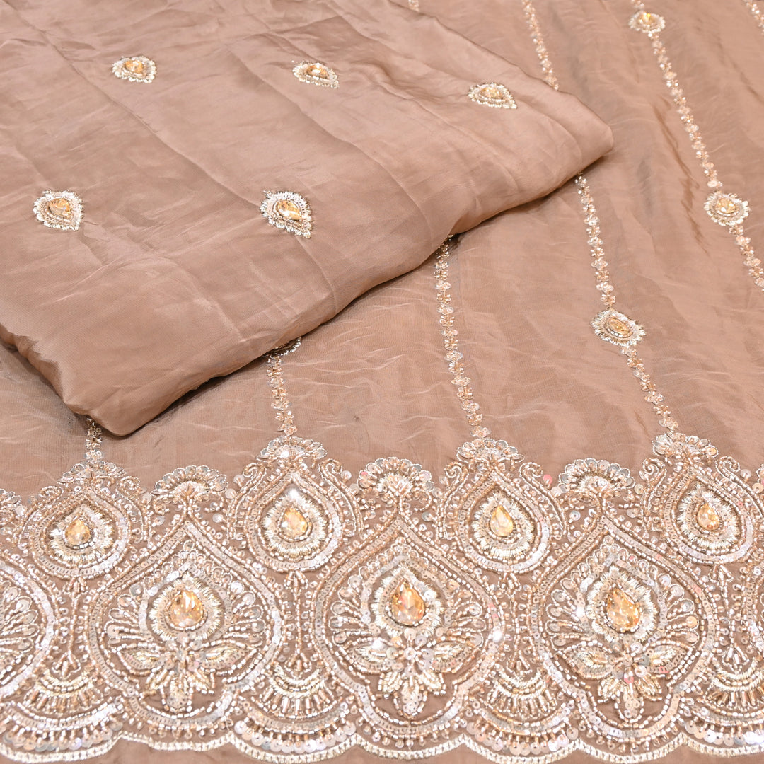 Mocha Brown Fabric with Zari, Cutdana & Sequins Embroidery