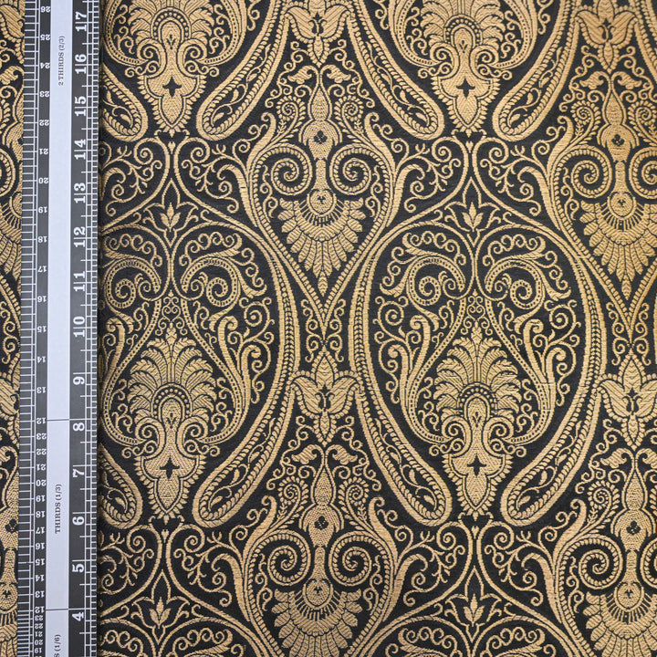 Black & Gold Paisley Designer Brocade Fabric | 100-23-120