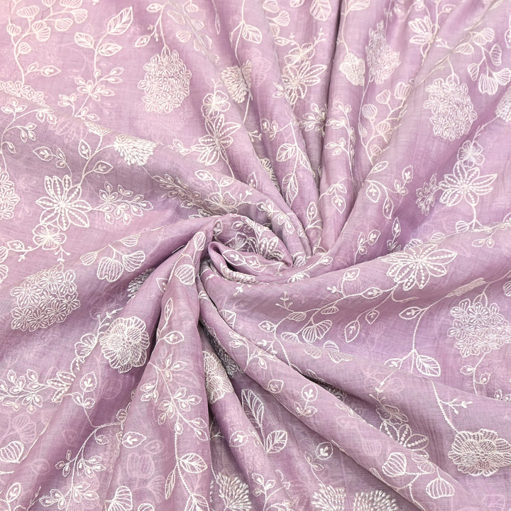 Light Purple Color Mul Chanderi Thread Embroidery Fabric – Soft Lightweight Designer Fabric- F73560-1
