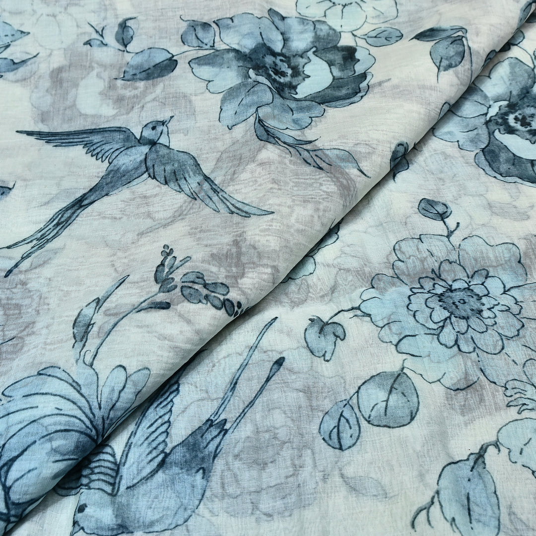 Mul Chanderi Digital Print Fabric - Soft Lightweight Designer Fabric GT0185-1I