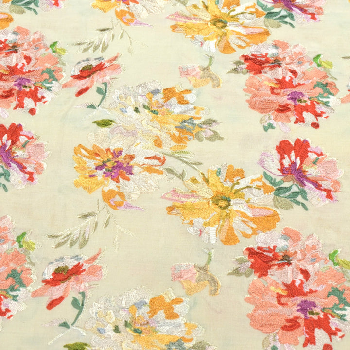 Moss Cotton Position Print With Thread Embroidery Fabrics