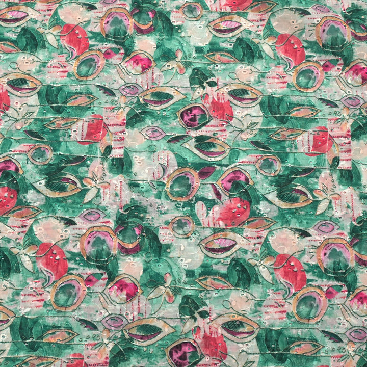 Floral Digital Print Cotton Chikan Embroidery Fabrics