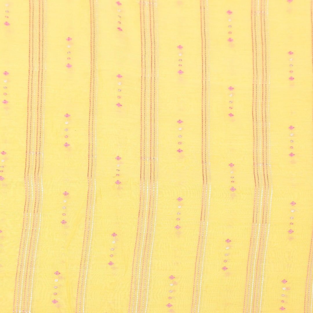 sweet corn yellow Color Mul Chanderi Thread Embroidery Fabric