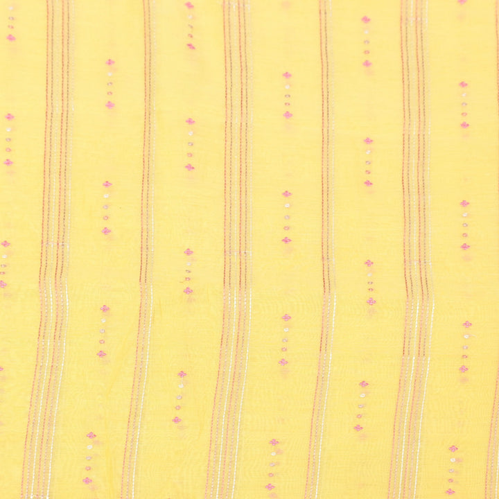 sweet corn yellow Color Mul Chanderi Thread Embroidery Fabric