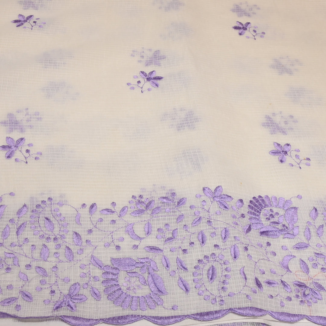 Off White with Pink Color Cotton Kota Thread Embroidery Fabric