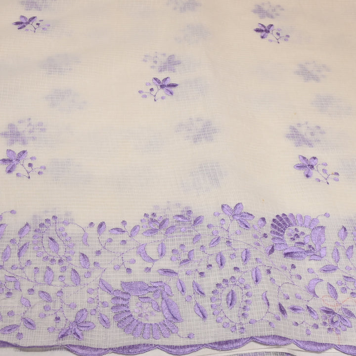 Off White with Pink Color Cotton Kota Thread Embroidery Fabric